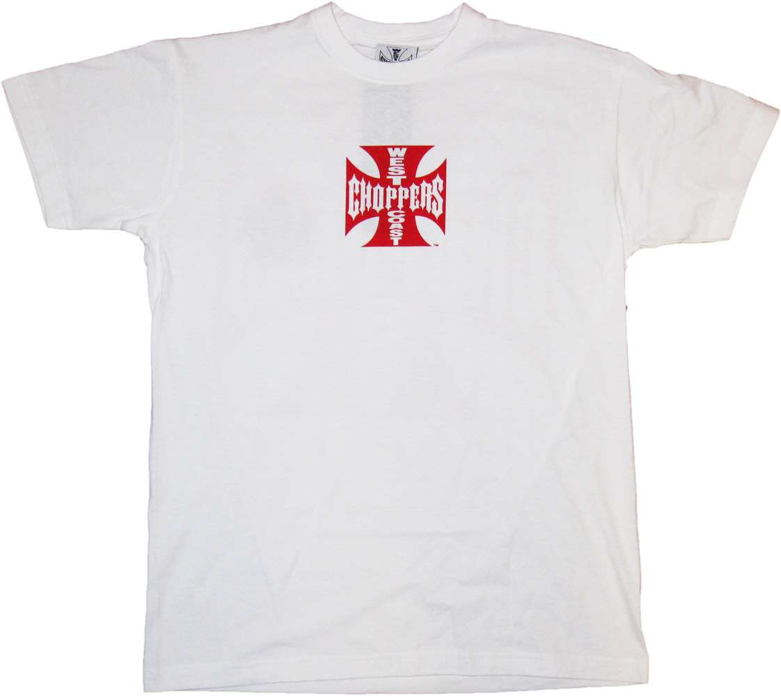 WCC West Coast Choppers T-Shirt Iron Cross Red Logo White | T