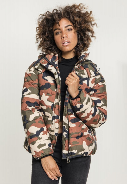 Urban Classics Women Jacket Ladies Boyfriend Camo Puffer Jacket Rustycamouflage