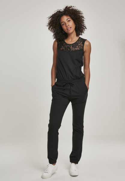 Urban Classics Women Jumpsuit Ladies Lace Block Jumpsuit Black