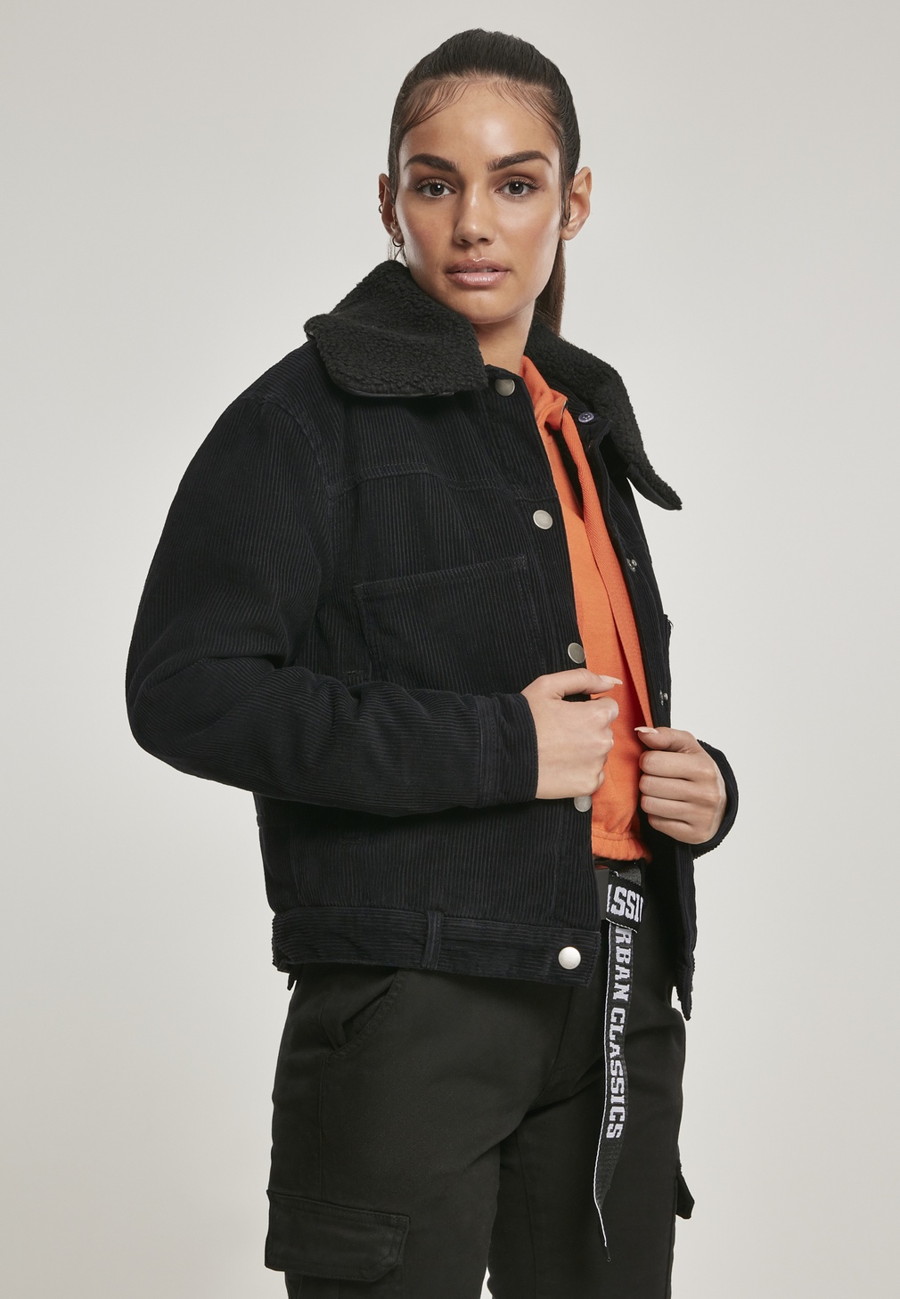 Urban Classics Women Winter Jacket Ladies Oversized Corduroy Sherpa Jacket  Black | Jackets | Women | Lifestyle