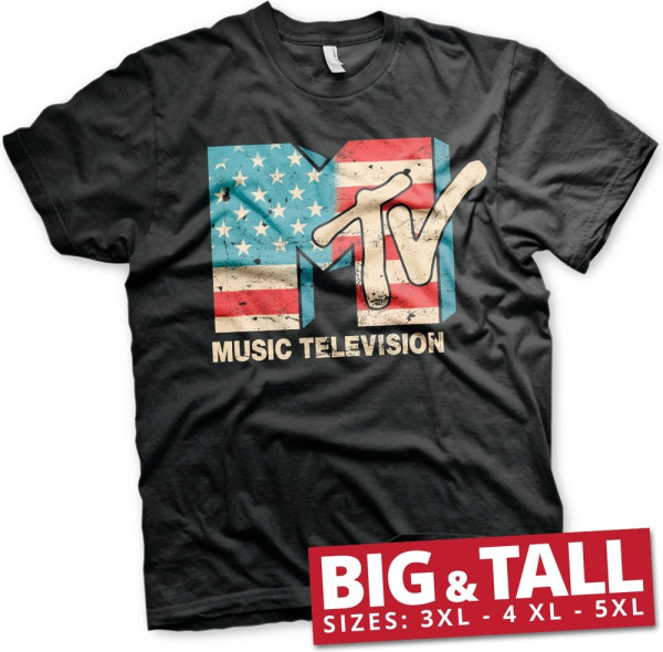 MTV Distressed USA-Flag Big & Tall T-Shirt Black