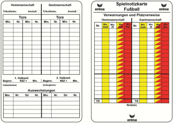 Erima Schiedsrichter-Set Spielnotizkarten Fussball F3571