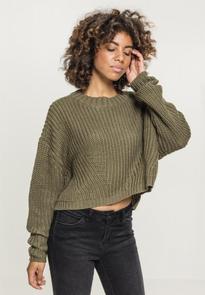 Urban Classics Damen Pullover Ladies Wide Oversize Sweater Olive