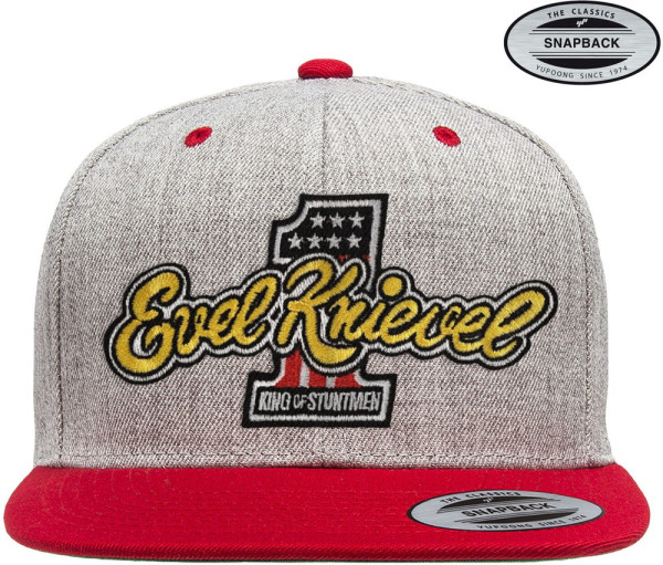 Evel Knievel King Of Stuntmen Premium Snapback Cap Heather-Grey-Red