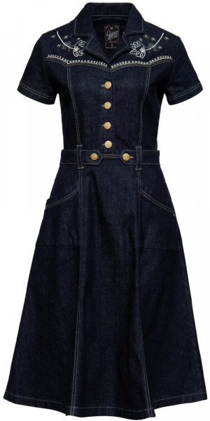 Queen Kerosin Western Swing Kleid mit Stickerei QKU26007 Denim