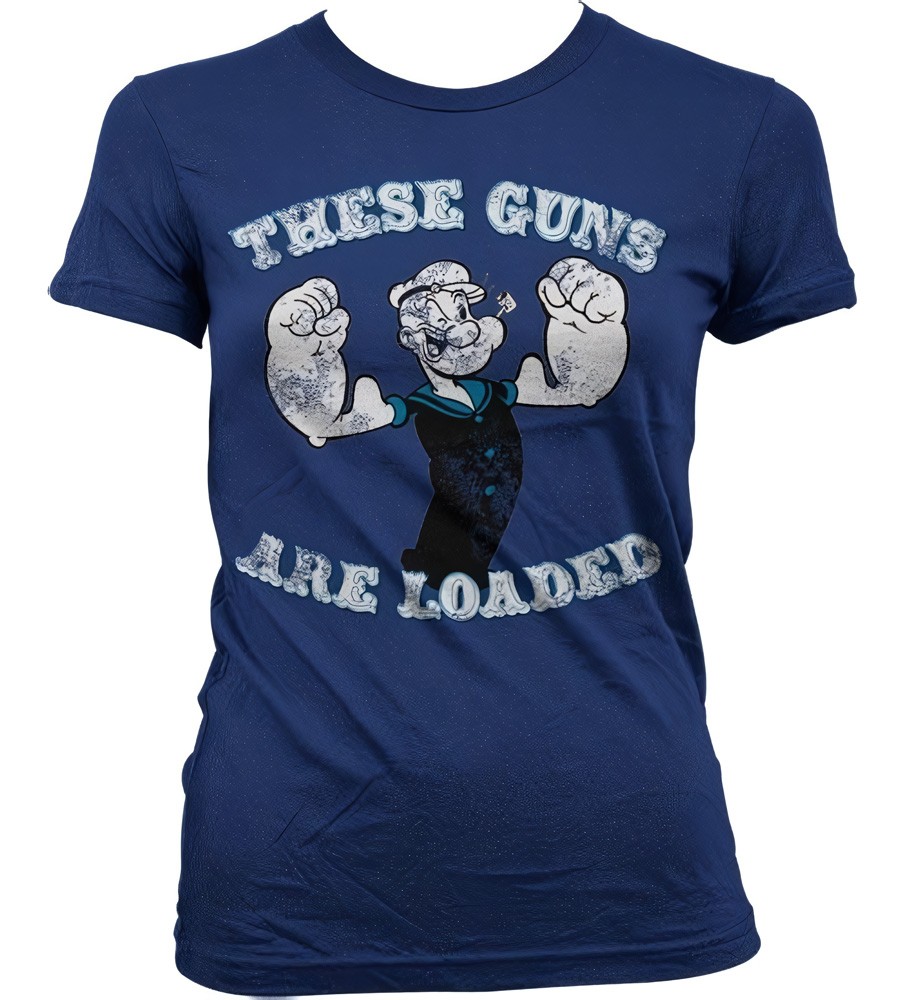 Popeye These Guns Are Loaded Girly T-Shirt Damen Blau - Damen