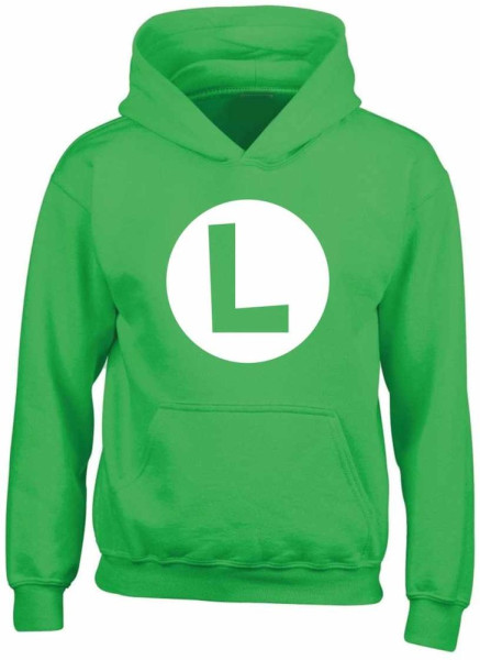 Nintendo Super Mario - Luigi Badge (Kids Unisex Green Pullover Hoodie) Jungen Hoodie