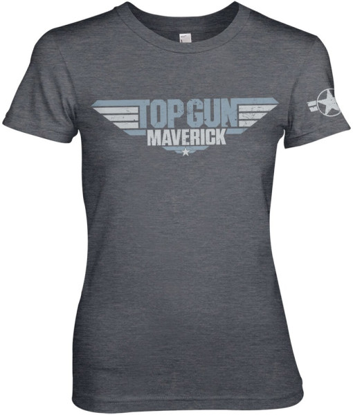 Top Gun Maverick Distressed Logo Girly Tee Damen T-Shirt Dark-Heather
