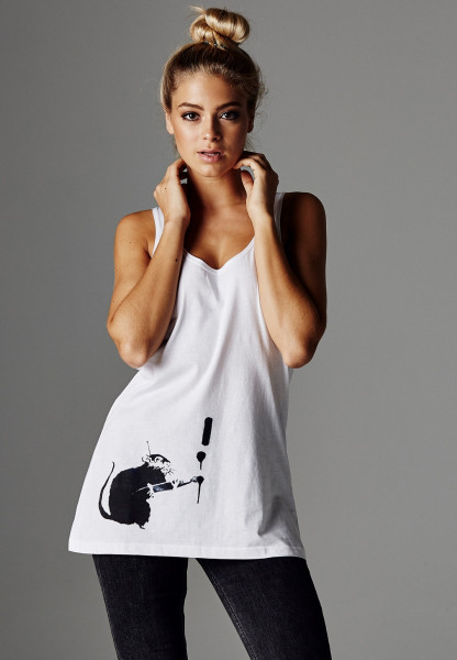 Merchcode Damen Tanktop Ladies Brandalised - Banksy´s Graffiti Painter Rat Tanktop White