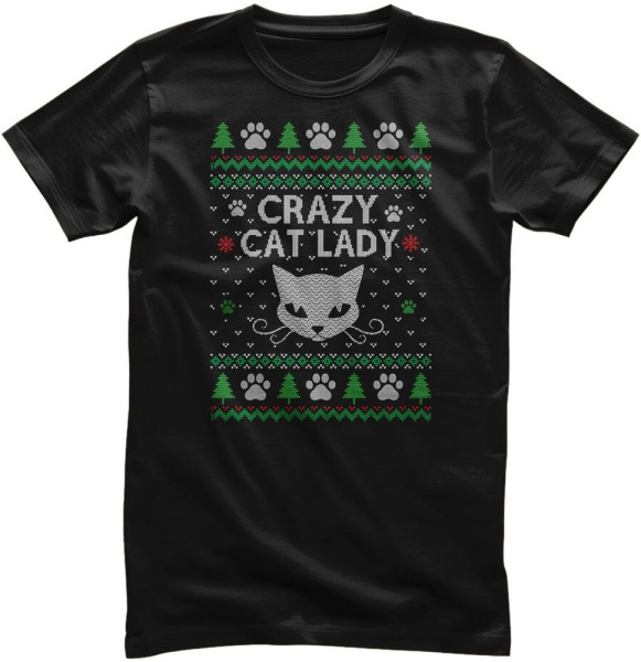 Hybris T-Shirt Crazy Cat Lady Christmas Pattern Tee HY-1-CAT004