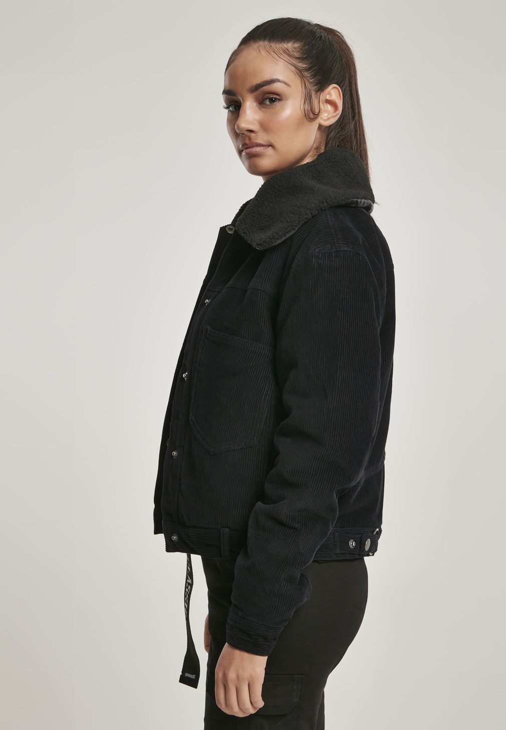 Urban Classics Women Winter Jacket Ladies Oversized Corduroy Sherpa Jacket  Black | Jackets | Women | Lifestyle