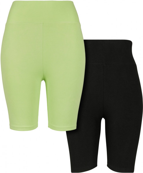 Urban Classics Damen Shorts Ladies High Waist Cycle Shorts 2-Pack Electriclime/Black
