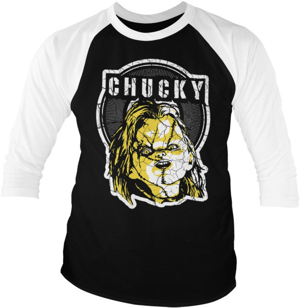 Chucky Cracked Baseball 3/4 Sleeve Tee Longsleeve White-Black
