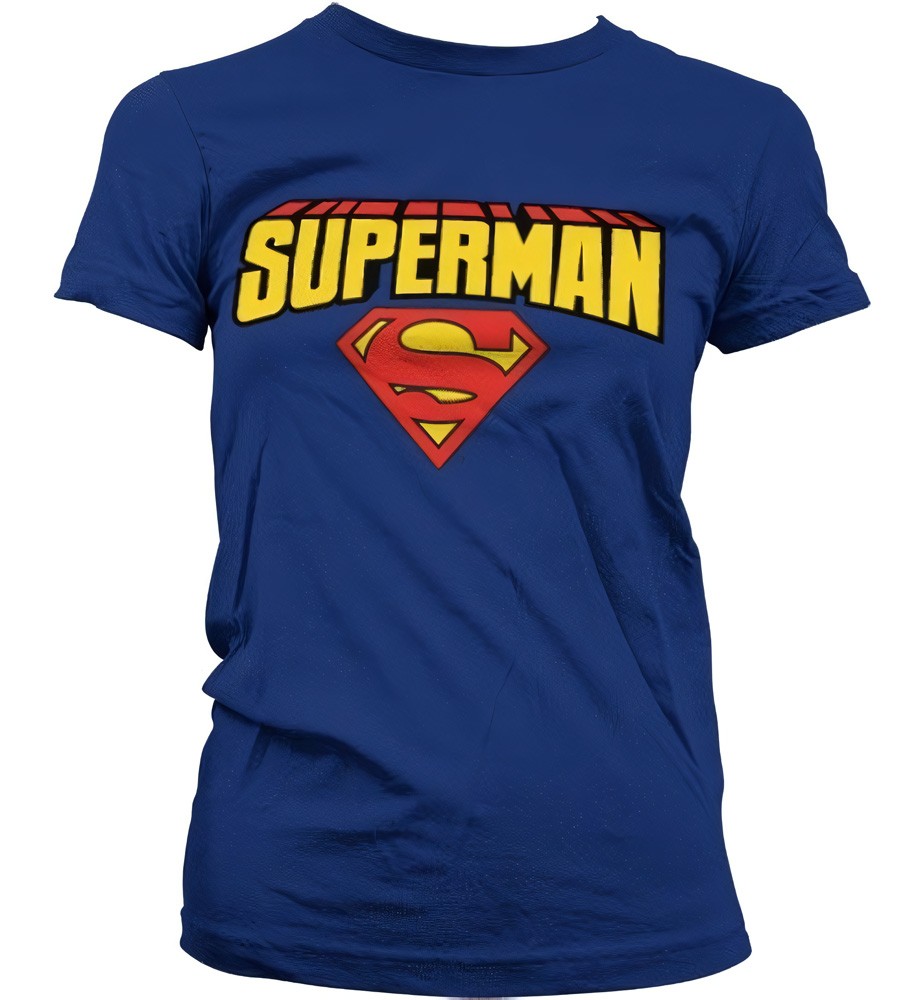 Superman Blockletter Logo Girly T-Shirt Damen Blau - Damen