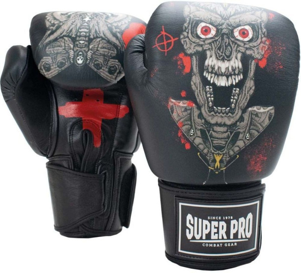 Super Pro (Kick-)Boxhandschuhe Leder Totenkopf SPBG183-90800
