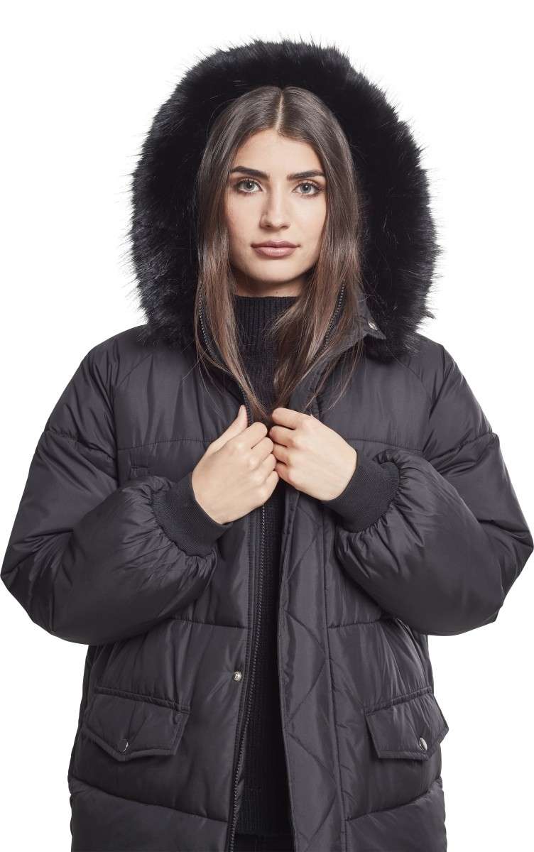 Urban Classics Women Jacket Ladies Oversize Faux Fur Puffer Coat Black Jackets Women Lifestyle kustom kult