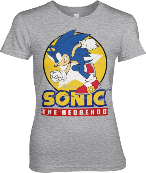 Fast Sonic The Hedgehog Girly Tee Damen T-Shirt Heather-Grey