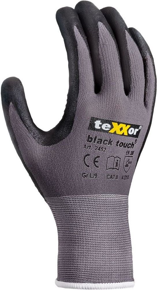 teXXor Nylon-Strickhandschuhe Schwarz Touch (12 Stück) 2452 - Herren / Unisex