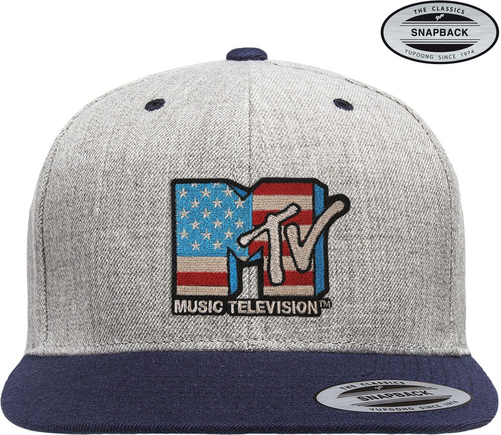 MTV American Flag Premium Snapback Cap Heather-Grau-Blau - Herren / Unisex