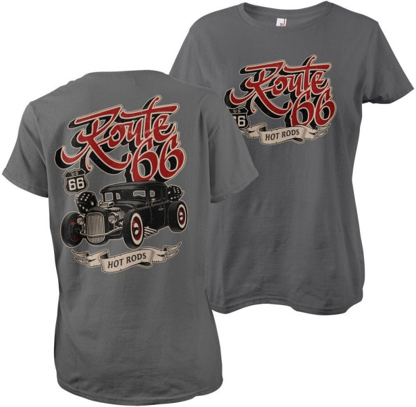 Route 66 Us 66 Hot Rods Girly Tee Damen T-Shirt Darkgrey