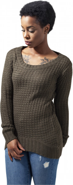 Urban Classics Women Sweatshirt Ladies Long Wideneck Sweater Olive