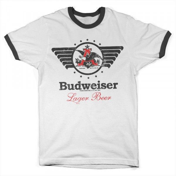 Budweiser Vintage Eagle Ringer Tee T-Shirt White-Black