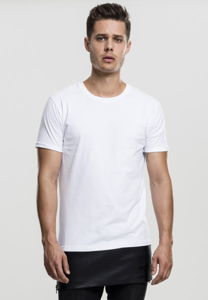Urban Classics T-Shirt Long Zipped Leather Imitation Bottom Tee White/Black