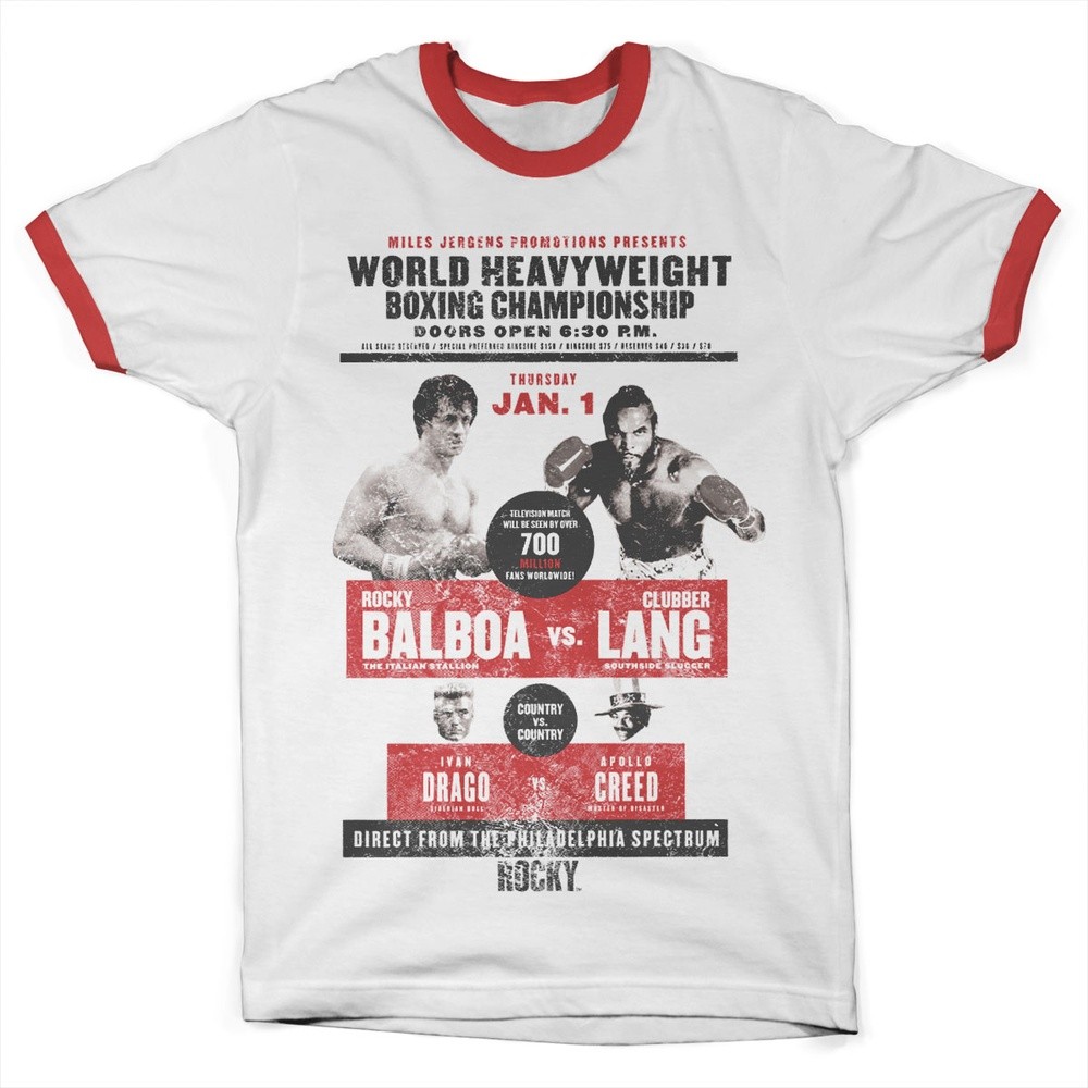 Rocky World Heavyweight Poster Ringer Tee T-Shirt Weiß-Rot - Herren / Unisex