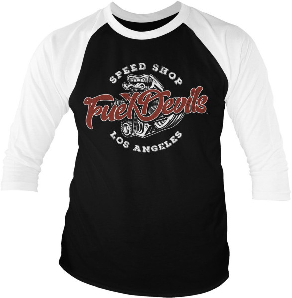 Fuel Devils Speed Shop Baseball 3/4 Sleeve Tee Longsleeve White-Black
