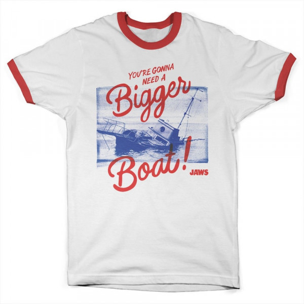 Jaws You're Gonna Need A Bigger Boat Ringer Tee T-Shirt Red-White