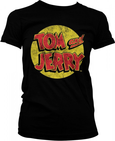 Tom & Jerry Washed Logo Girly Tee Damen T-Shirt Black