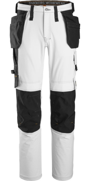 Snickers Arbeitshose AllroundWork Full Stretch Trousers mit Holstertaschen Weiß/Schwarz