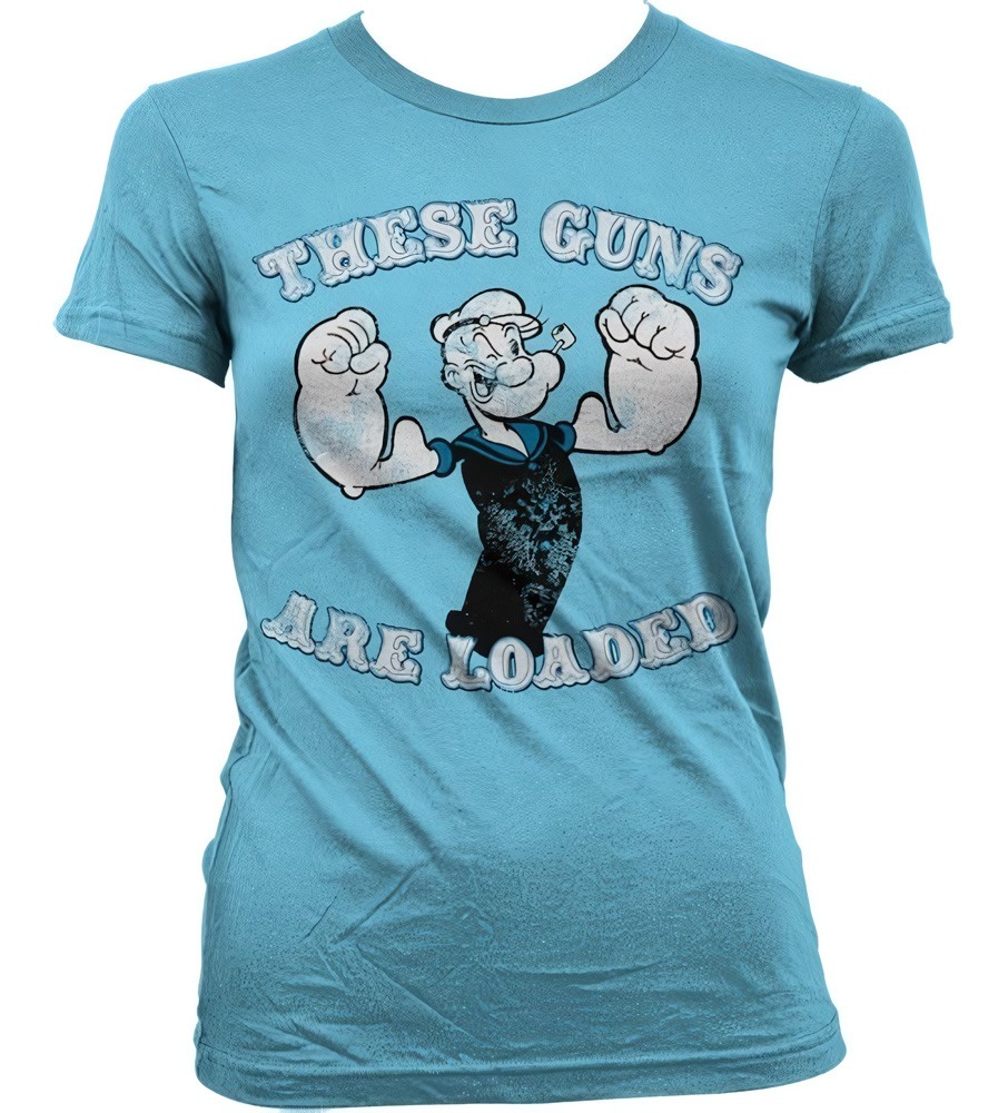 Popeye These Guns Are Loaded Girly T-Shirt Damen Skyblue - Damen