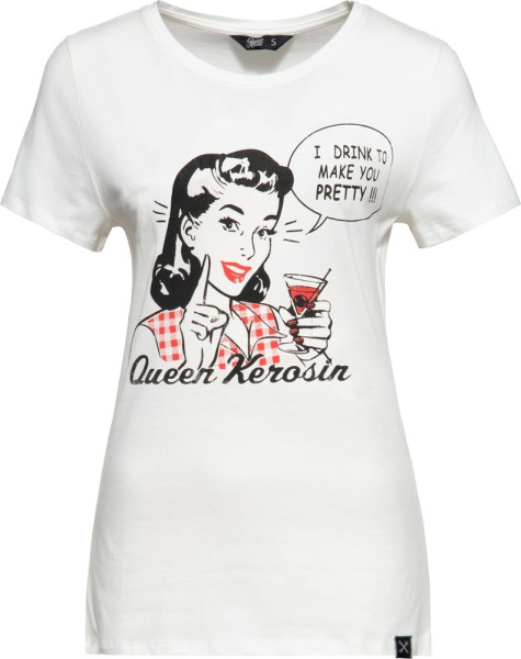 Queen Kerosin Damen I Drink to make you pretty Print T-Shirt Offwhite