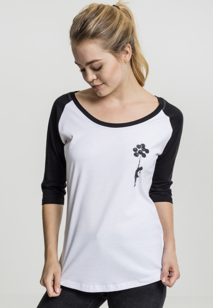 Merchcode Female Shirt Ladies Brandalised - Banksy´s Graffiti Balloons Raglan Tee White/Black