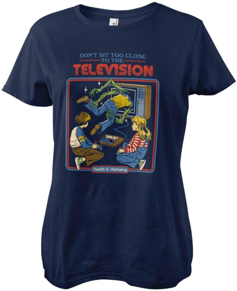 Steven Rhodes Don'T Sit Too Close To The Television Girly Tee Damen T-Shirt Navy