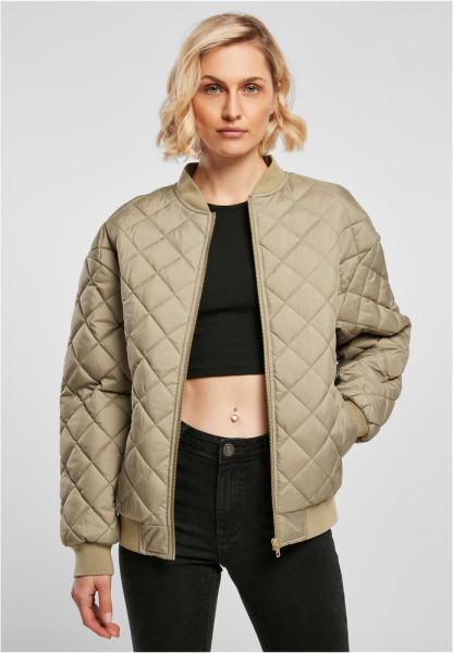 Urban Classics Damen Jacke Ladies Oversized Diamond Quilted Bomber Jacket Khaki