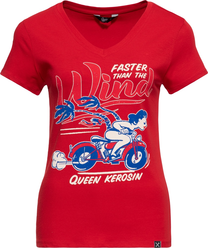 Queen Kerosin Damen Basic T-Shirt V Hals "Wind" QKU41018 - Damen