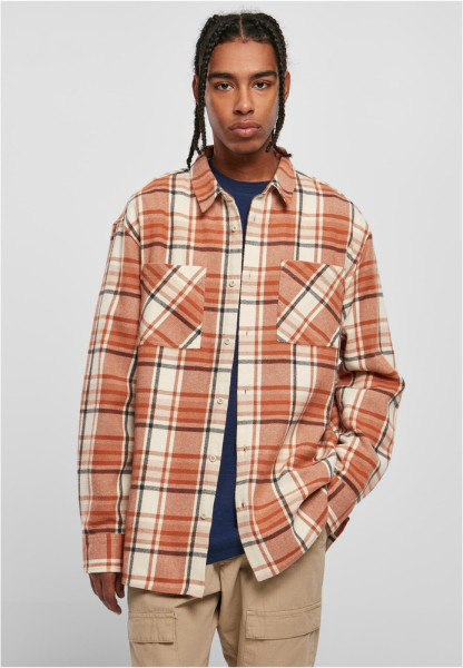 Urban Classics Hemd Long Oversized Checked Leaves Shirt Softseagrass/Red