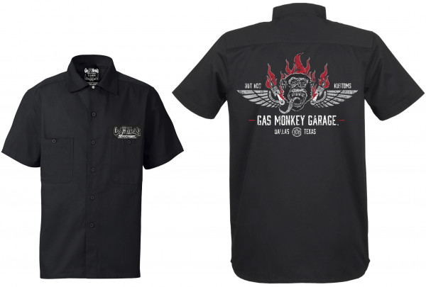 Gas Monkey Garage Workershirt Front Flaming Monkey Black