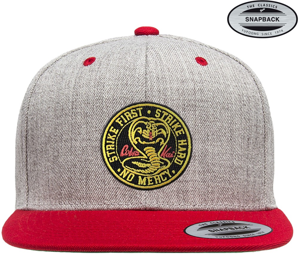 Cobra Kai Patch Premium Snapback Cap Heather-Grau-Rot - Herren / Unisex