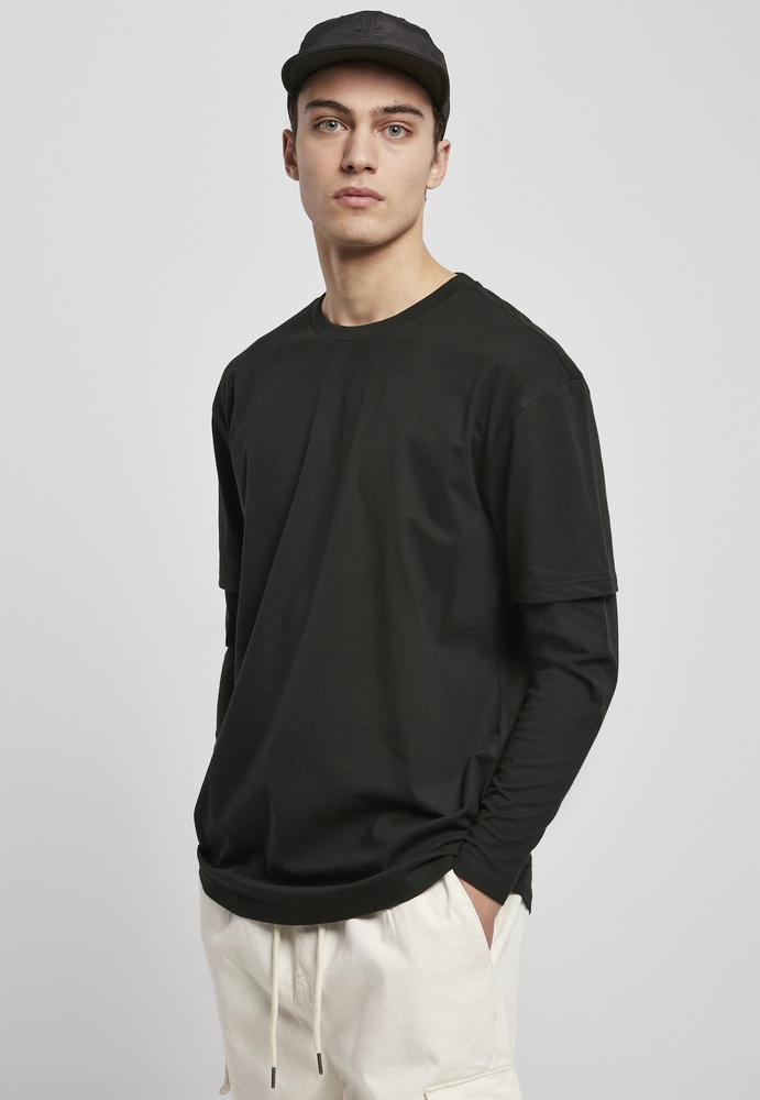 Urban Classics T-Shirt Oversized Shaped Double Layer LS Tee Schwarz/Schwarz - Herren / Unisex