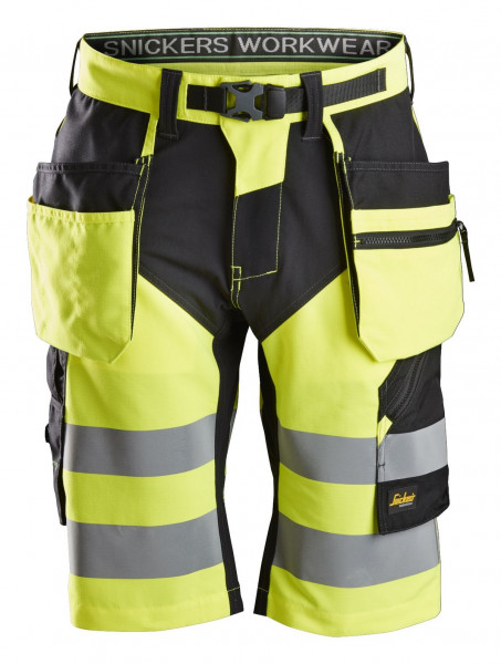 Snickers FlexiWork Hi-Vis Arbeitsshorts m. Holstertaschen, Kl. 1, EN 20471 HV-Gelb-Schwarz