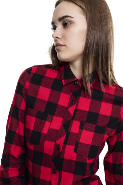 Urban Classics Women Shirt/Blouse Ladies Turnup Checked Flanell Shirt Black/Red