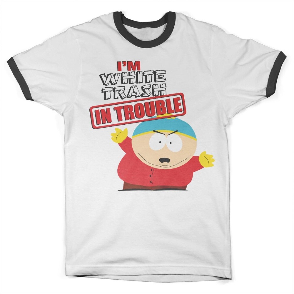 South Park I'm Weiß Trash In Trouble Ringer Tee T-Shirt Weiß-Schwarz - Herren / Unisex