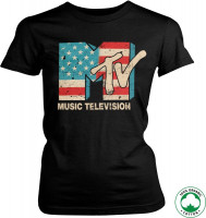 MTV Distressed USA-Flag Organic Girly T-Shirt Damen Black MTV Distressed USA-Flag Organic Girly T-Shirt Damen Black