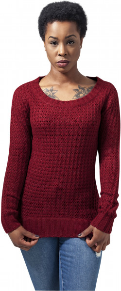 Urban Classics Women Sweatshirt Ladies Long Wideneck Sweater Burgundy