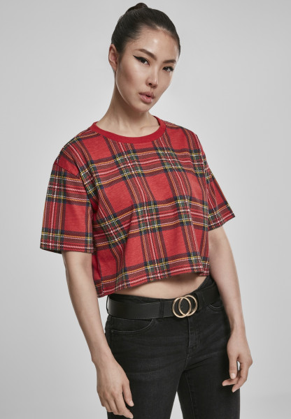Urban Classics Female Shirt Ladies AOP Tartan Short Oversized Tee Red/Black