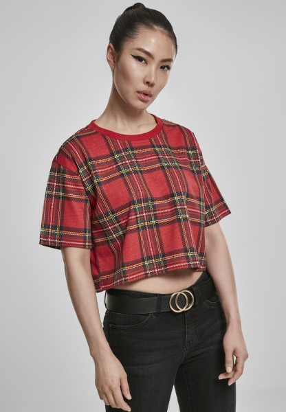 Urban Classics Female Shirt Ladies AOP Tartan Short Oversized Tee Red/Black