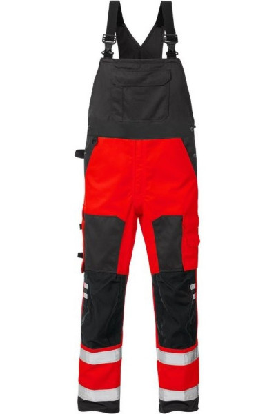 Fristads Warnschutz-Latzhose High Vis Latzhose Kl. 2 1015 PLU Warnschutz-Rot/Schwarz